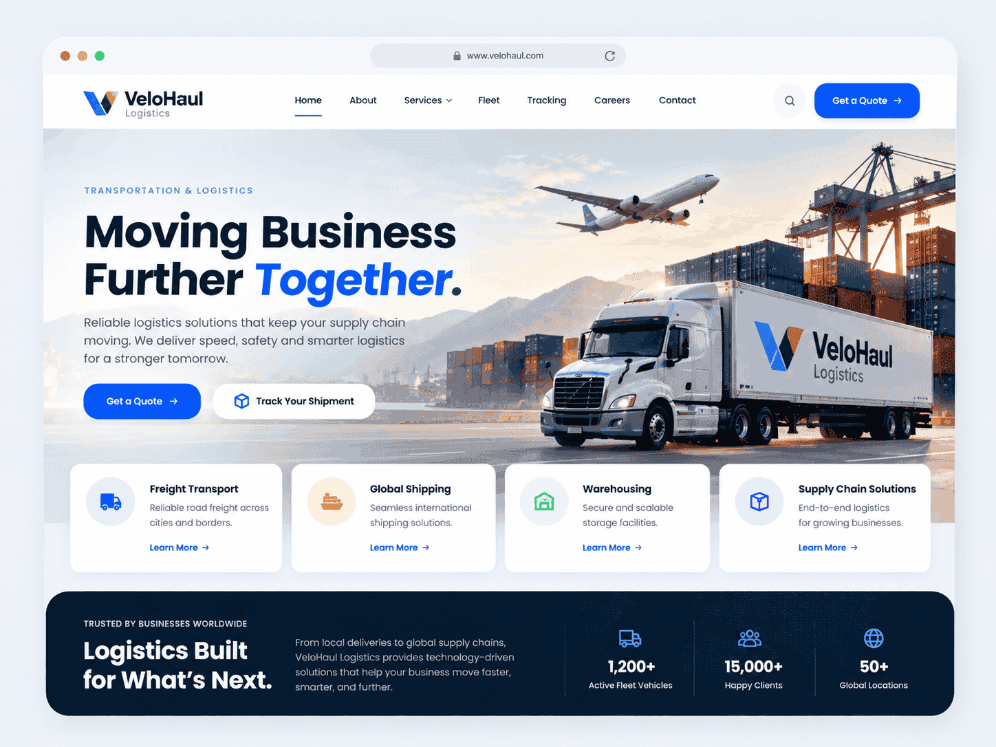 VeloHaul Logistics website template preview