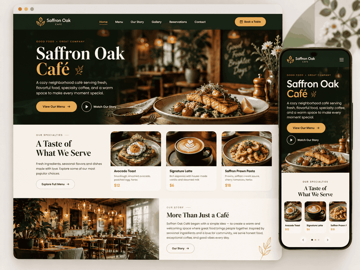 Saffron Oak Café website template preview