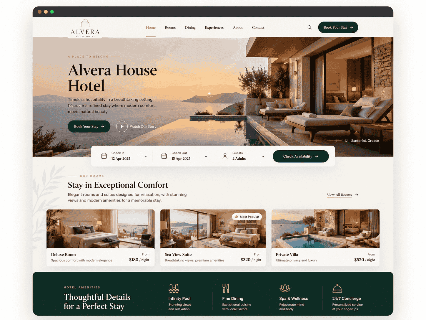 Alvera House Hotel website template preview