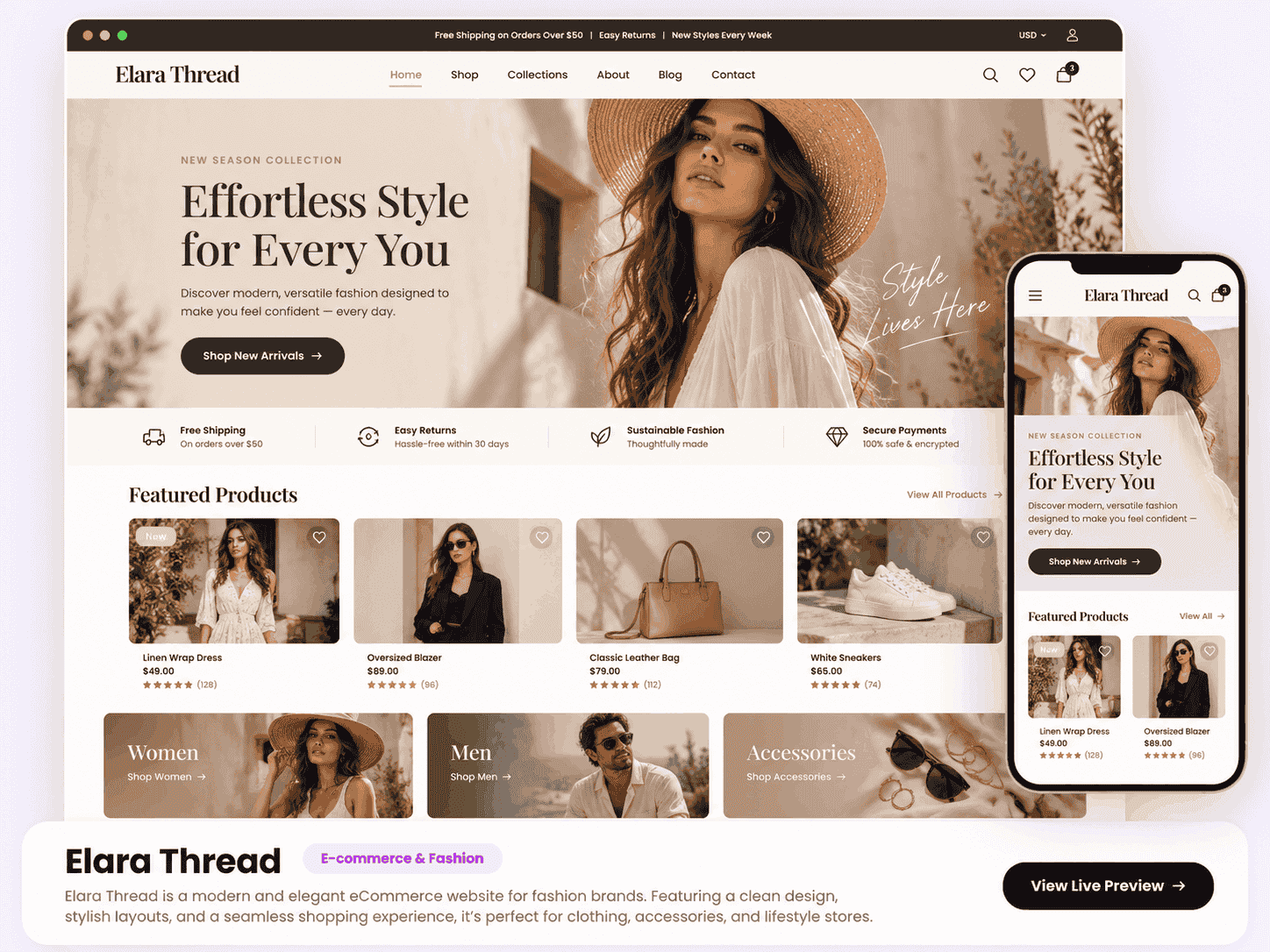 Elara Thread website template preview